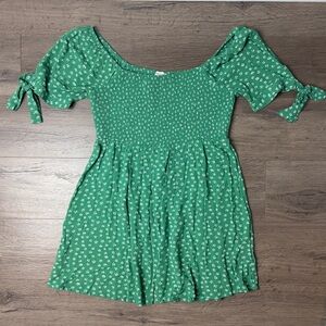 🌿 American Eagle Outfitters Green Floral Smocked Mini Dress Tunic Top - S